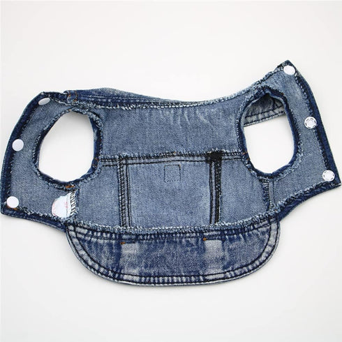 Cool Blue Denim Dog Jeans Jacket for Small Medium Dogs, Comfort Lapel Harness Vest with D-Ring for Leash