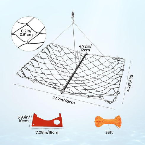 2-Pack 33ft Castable Crab Traps Foldable Crabbing Nets with Auto-Close Spring, Rope & Bait Clip for Blue Crabs