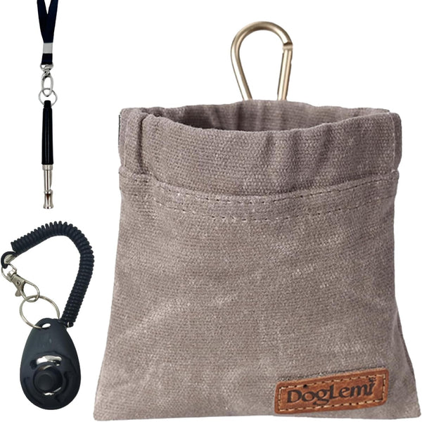 Dog Training Kit with Puppy Treat Pouch Bag, Dog Clicker, Silent Whistle, Lanyard, for Pet Puppy Travel (Grey)