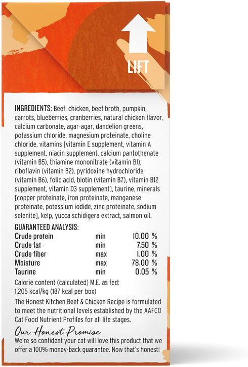 5.5 oz (Pack 12) The Honest Kitchen Human Grade Ct Grain Free Beef & Chicken Pt Wet Cat Food