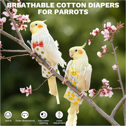 QBLEEV Bird Diapers, Reusable Cockatiel Flight Suit with Adjustable Straps, Parrot Pigeon Pants Urine Wet Leakproof