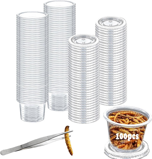 Small Reptile Food Plastic Replacement Cup, 1 oz Worm Water Dish Feeder for Tortoise, Lizard, Bearded Dragon