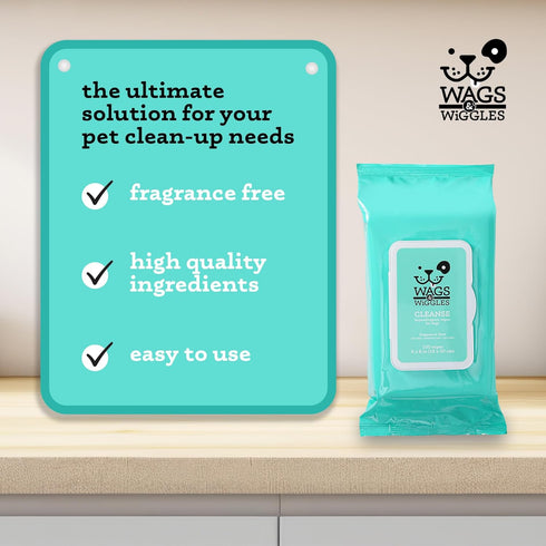 Wags & Wiggles 100 Count Hypoallergenic Dog Wipes for Sensitive Skin, Fragrance Free Waterless Cleansing Towelettes
