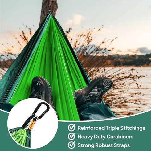 Ultra-Light Travel Camping Hammock, 300kg Load Capacity, Quick-Drying Parachute Nylon, Includes Carabiners