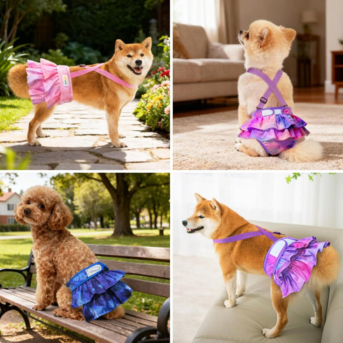 Idepet 3 Pack Female Dog Diapers with Suspender Detachable, Tie Dye Washable Reusable Girl Doggie Diapers for Small
