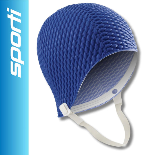 Sporti Bubble Swim Cap, Women Bathing Cap with Protection, Anti-Slip Grip, Latex/Rubber, Keeps Head Warm