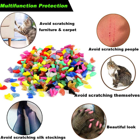 VICTHY 100pcs Cat Nail Caps with Clipper Set, Pet Nail Clipper Covers for Cats, Medium Size (5 COLORS)