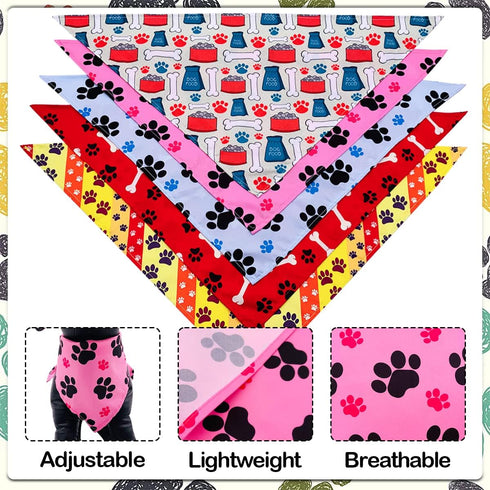 100PCS Hemming Small Dogs Bandanas Bulk Pet Paw Bone Kerchief Triangle Bibs Head Scarves Scarfs Random Patterns
