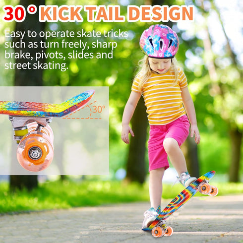 Skateboards, 22" Complete Mini Cruiser for Kids with Colorful Flashing Wheels, Perfect Gift