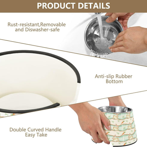 BOESI 8.5 Oz, Cute Rabbit and Carrot Stainless Steel Pet Bowl, Pet Feeder with Removable Non-Slip Base, Suitable