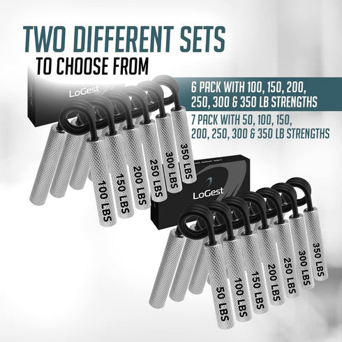 Logest Metal Hand Grip Set - 100LB-350LB 6 Pack Heavy-Duty Grip Strengthener with Gift Box