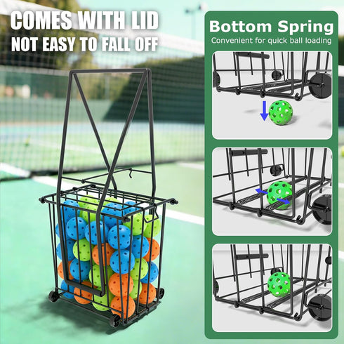 wasoyun 75 50 Tennis & Pickleball Hopper with Wheels Ball Pick Up Basket, Pickleball Ball Retriever Ball Holder Storage