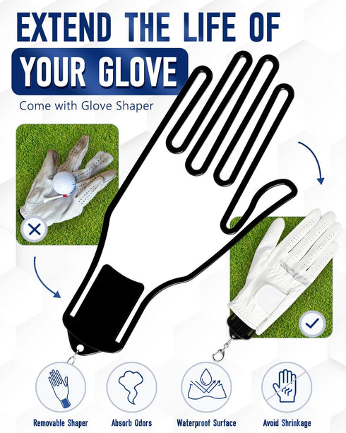 Odor-Absorbing Golf Glove Holder Case - Fits Golf Club Bag with Glove Shaper and Storage for Accessories