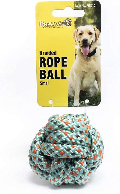 Roscoe's Pet Products Braided Rope Ball Toy for Dogs and Small Pets (Small, 2.25-inch)