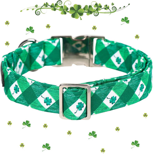 Maca Bates Clover Dog Collar Comfortable Soft St.Patrick's Day Dog Collar with Metal Buckle Adjustable for Small Medium Large Dog Lucky Clover Pet Collar
