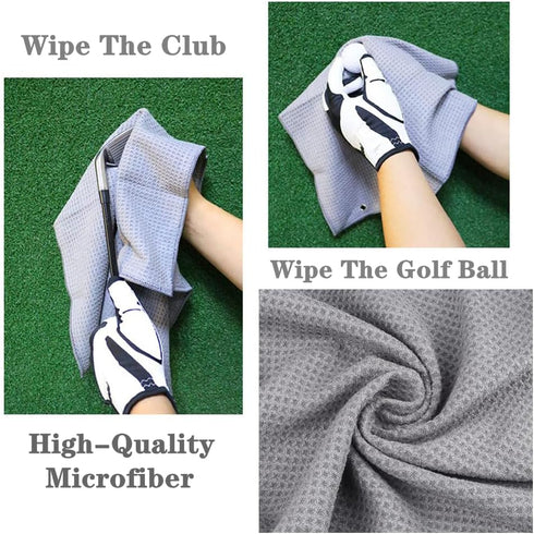 Golf Towels Set - Microfiber Waffle Design Golf Towel 16" X 24" with Hook and Loop Fastener and Retractable Brush