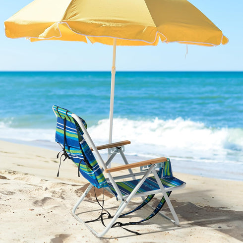 Backpack 265LBS,Blue Low Back Aluminum Beach Chair, Beach Chair for Adults,Heavy Duty Folding Beach Chair with Headrest