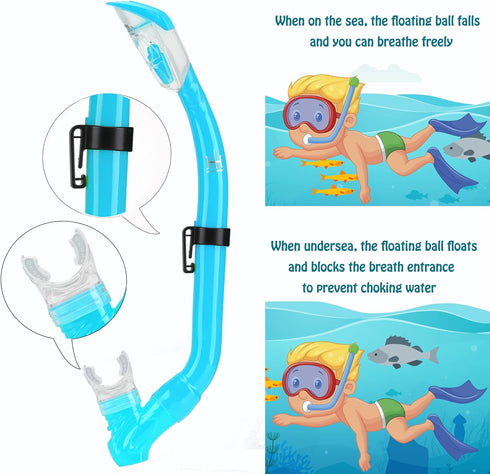 Kids Snorkel Set with Mask, Fins, Mesh Bag, Anti-Fog Snorkeling Gear for Swimming