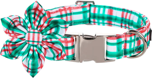 Lionet Paws Christmas Dog Collar with Flower, Adjustable Comfortable Collar for Dogs, Girl Gift, L, Neck 16-24 in
