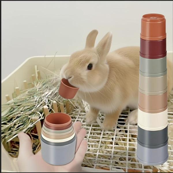 Minlend 8 Pcs Stacking Cups for Rabbits - Multi-Colored Reusable Bunny Toys, Nesting