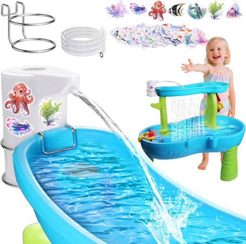 Water Table Pump Continuous Flow,Cordless Kids Battery Powered Water Outdoor Pump,No-Hole Installation