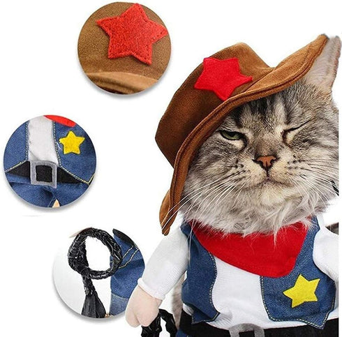 NACOCO Cowboy Dog Costume with Hat for Cat & Small Dog Clothes - Blue (X-Small)