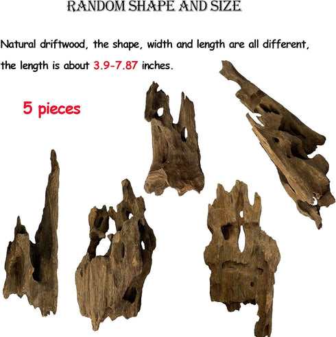 kathson 5 Pack Aquarium Driftwood, Natural Wood Assorted Branches, Fish Tank Decoration for Reptiles Habitat
