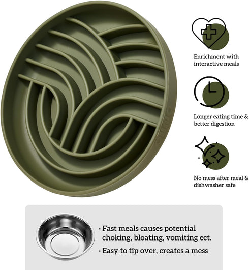 Slow Feeder Dog Bowls (Tree Life, Camo Green), Soft Silicone Food Safe Feeding Bowl for All Breed Pets, Non Slip