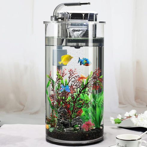 Fish Tank Decorations Plants with Resin Cave Rock View, 9pcs Plastic Aquarium Accessories, Fish Cave and Hideout