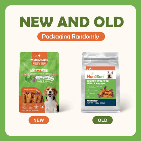 MON2SUN 10.6oz (30 Count Pack 1) Rawhide Free Dog Treats, Chicken Wrapped Purple Sweet Potato Snacks, Healthy