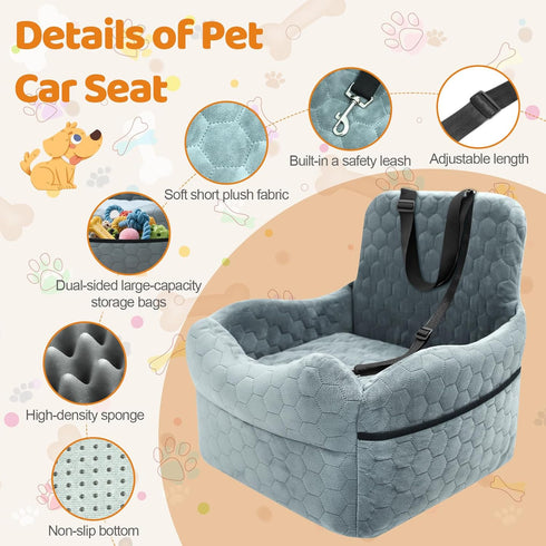 35 lbs 2 Dog Car Seat for Small/Medium Dogs - Puppy Car Seat Under with Thick Elevated Cushion & Safety Belt for Travel