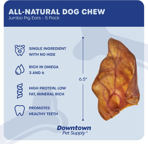 Downtown Pet Supply Pig Ears, 5 Pack, SOUTH AMERICA & TURKEY