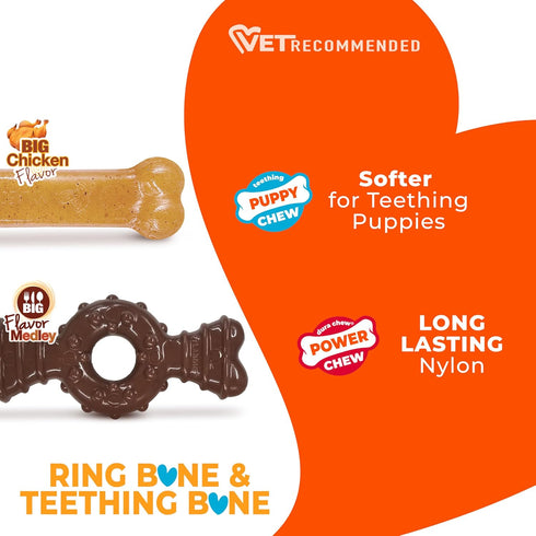 15 lbs, 2 Pack Nylabone Ring Bone Chew Toy for Puppies, Puppy Teething Toys, Puppy Enrichment Toys, Chicken Flavor