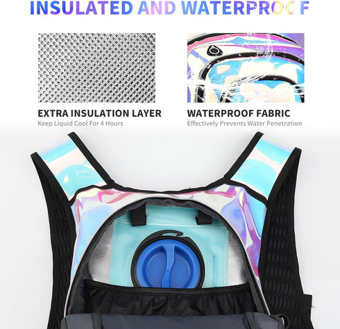 Rave Hydration Backpack, Lightweight Festival Hydration Pack with 2L Water Bladder, Anti Theft Hydration Bag