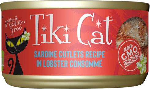 Tiki Cat Grill Wet Cat Food, Sardine Cutlets in Lobster Consommé, 2.8 oz Cans, 12 Count