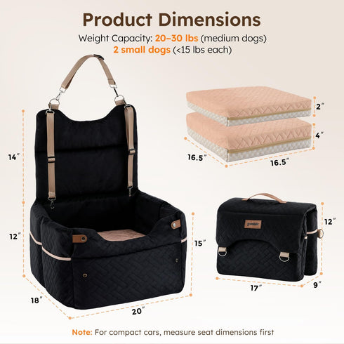 3 2 4"+2", 2 ZOMISIA Elevated Dog Car Seat for Medium Dogs, Adjustable Heights with Egg Crate Foam Boosters Dual-Sided