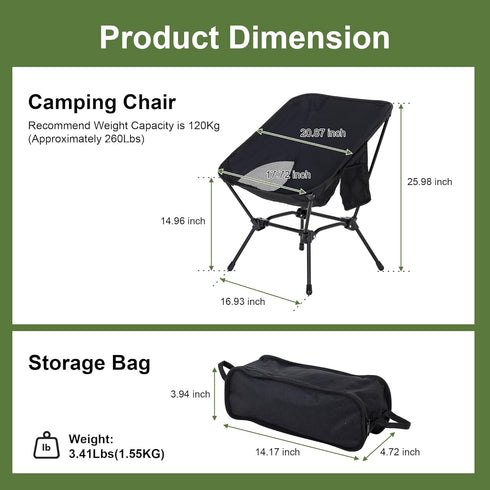 600D Backpacking Camping Chair Portable Lightweight Camping Chairs for Adults Foldable Oxford Ultralight Chair