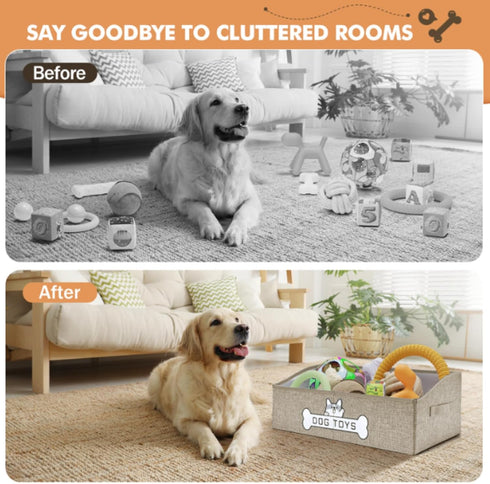 Dog Toy Basket, Collapsible Toy Storage Box with Handle, Perfect for Storing Pet Toys and Accessories - Light Khaki