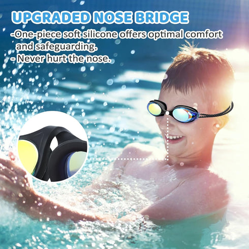 Vvinca Kids Swim Goggles with Bungee Strap, No Leaking Anti Fog for Ages 3-14