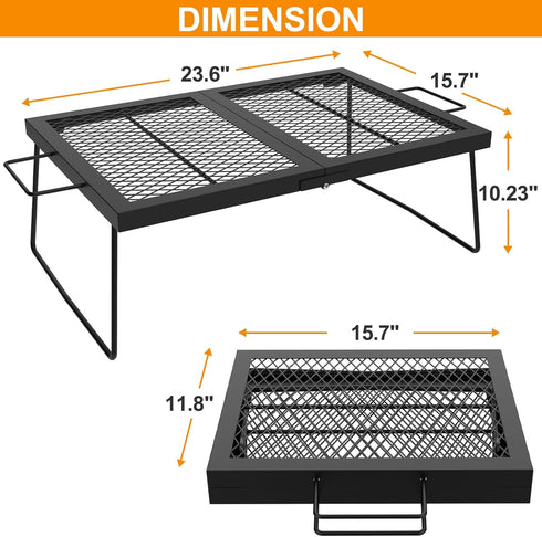 Folding Campfire Grill Cooking Racks, Campfire Grate Over Fire Pit, Cooking Equipment for Camping and Outdoor Cooking