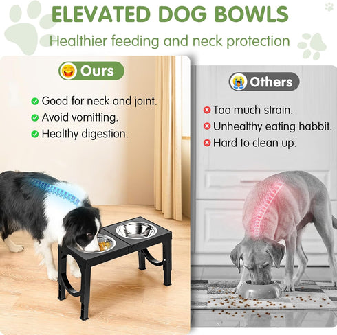 Elevated Dog Bowls for Medium Large Breed Dogs, 4 Height Adjustable Raised Bowls Stand, 2 Stainless Steel Bowls