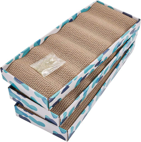 Cat Scratcher Cardboard, Reversible Cat Scratch Pad, Kitty Corrugated Scratching Bed with Catnip (3 pack)