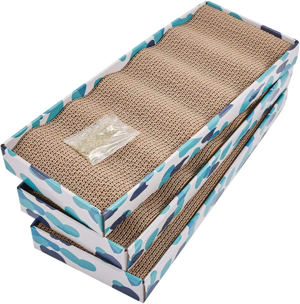 Cat Scratcher Cardboard, Reversible Cat Scratch Pad, Kitty Corrugated Scratching Bed with Catnip (3 pack)