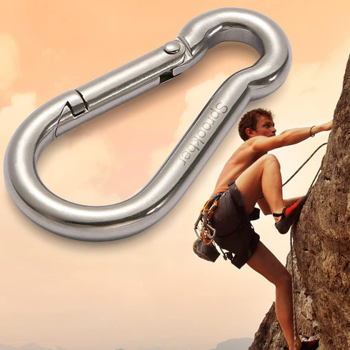 sprookber Set of 6 Stainless Steel Spring Snap Hook Carabiners, 304 Stainless Steel Clips