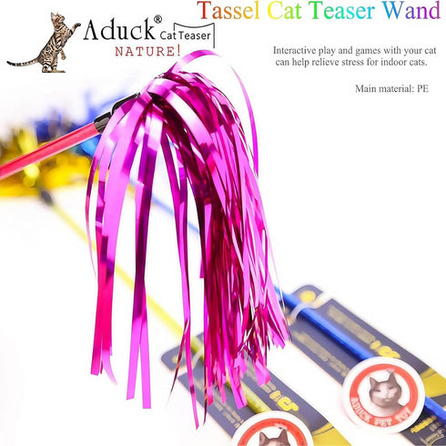 ADUCK Cat Toys Interactive Teaser Wand Toy with Tassels, Random Color, 1PC