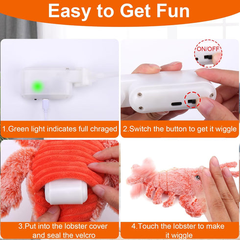 Mity rain Interactive Dog Toys, Wiggly Lobster Toy for Indoor & Outdoor, Rechargeable Floppy Plush Squeaky Dog Toys