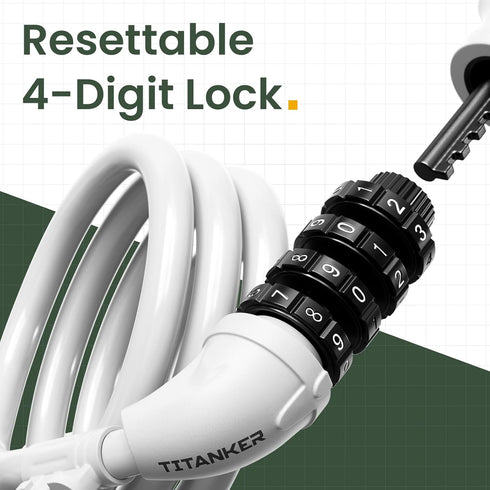 Titanker Bike Lock - 4 Feet Cable Lock 1/2 Inch Resettable Combination with Mounting Bracket for Bicycle