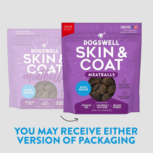 14 oz. Dogswell Skin & Coat Duck Recipe Meatballs Dog Treats