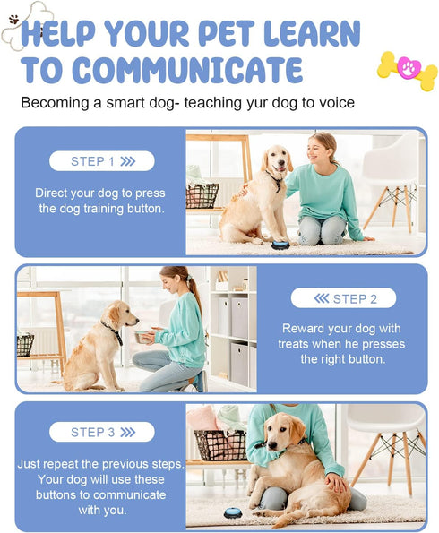 Dog Buttons for Communication - 8 Pcs Talking Button Set, 30s Recordable Voice Pet Buzzer with Waterproof Mat