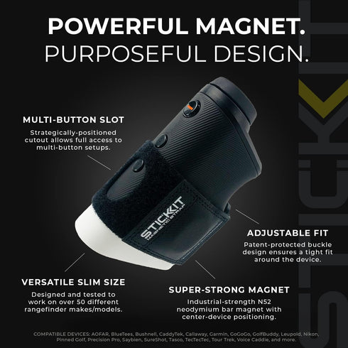 STICKIT Magnetic Rangefinder Strap - Strong Magnet for Golf Carts and Clubs, Size Adjustable